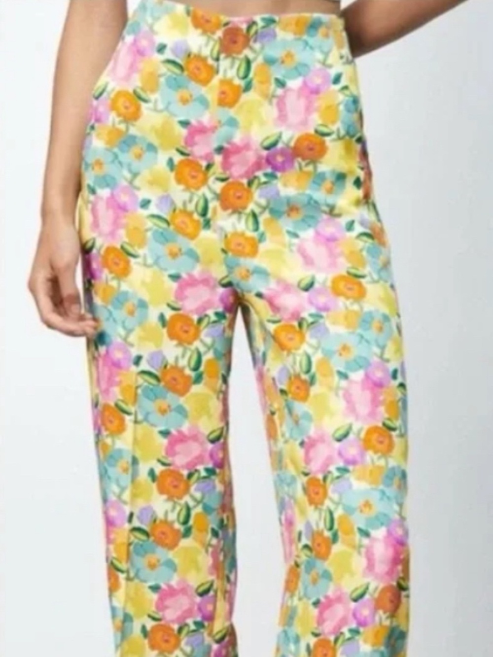 Zara Satin Effect High Waist Floral Print Pants
